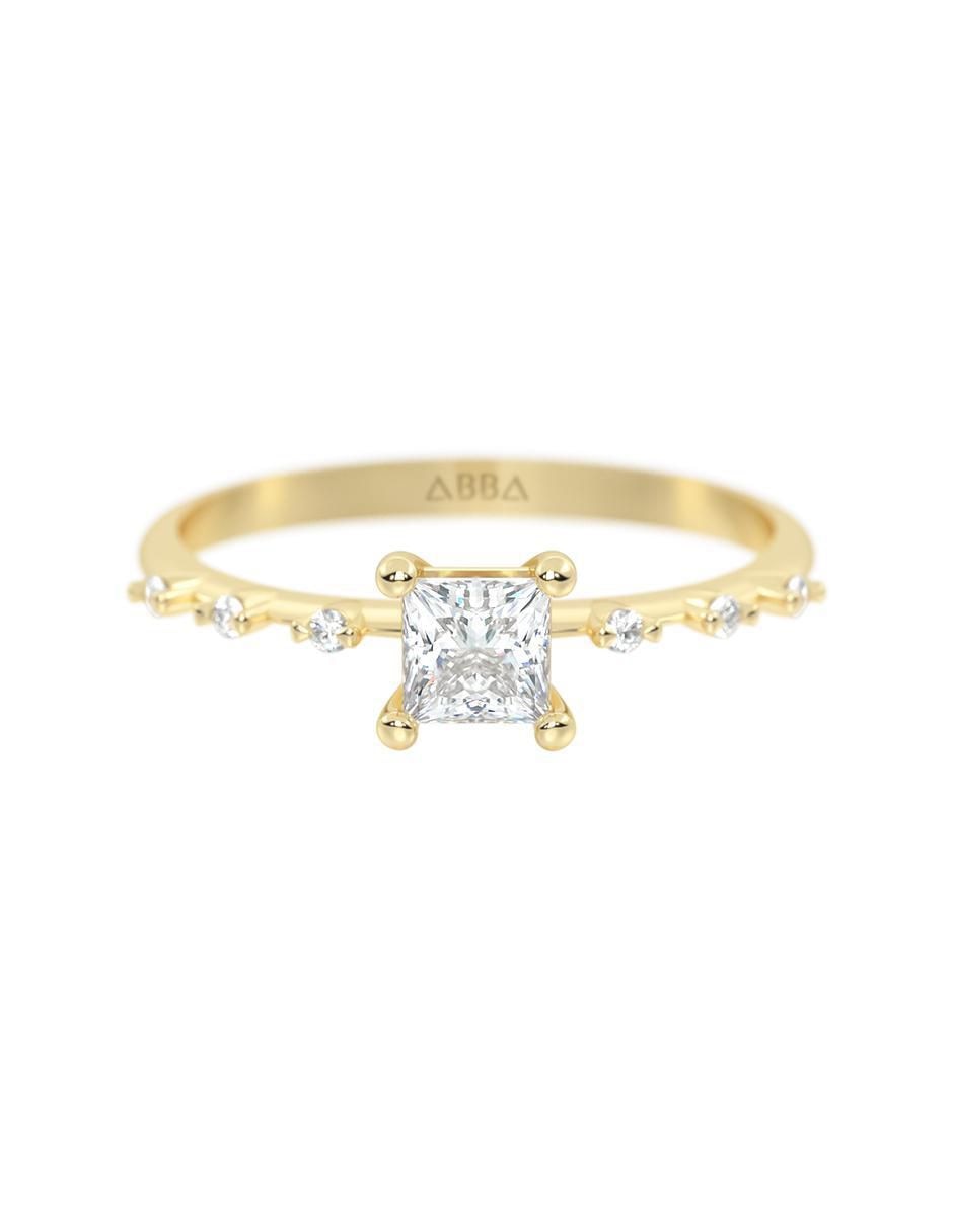 Anillo cuadrado de oro zirconia brillante Anillo cuadrado de oro zirconia brillante