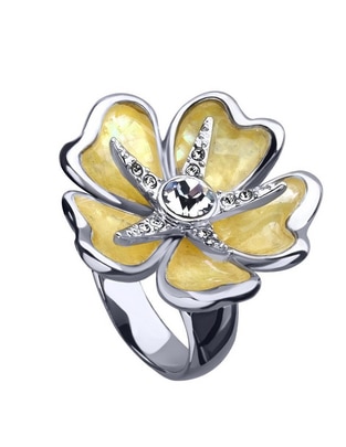 Anillo multi gemas de flor Elegance cristal baño de oro blanco