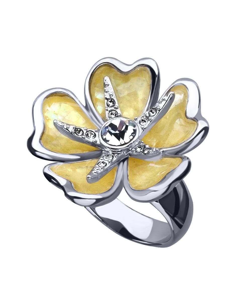 Anillo multi gemas de flor Elegance cristal baño de oro blanco