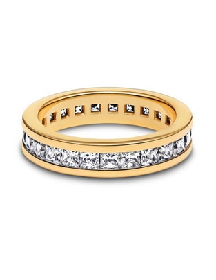 Anillo redondo Timeless de plata P 925 zirconia cúbica con acabado baño de oro Anillo redondo Timeless de plata P 925 zirconia cúbica con acabado baño de oro