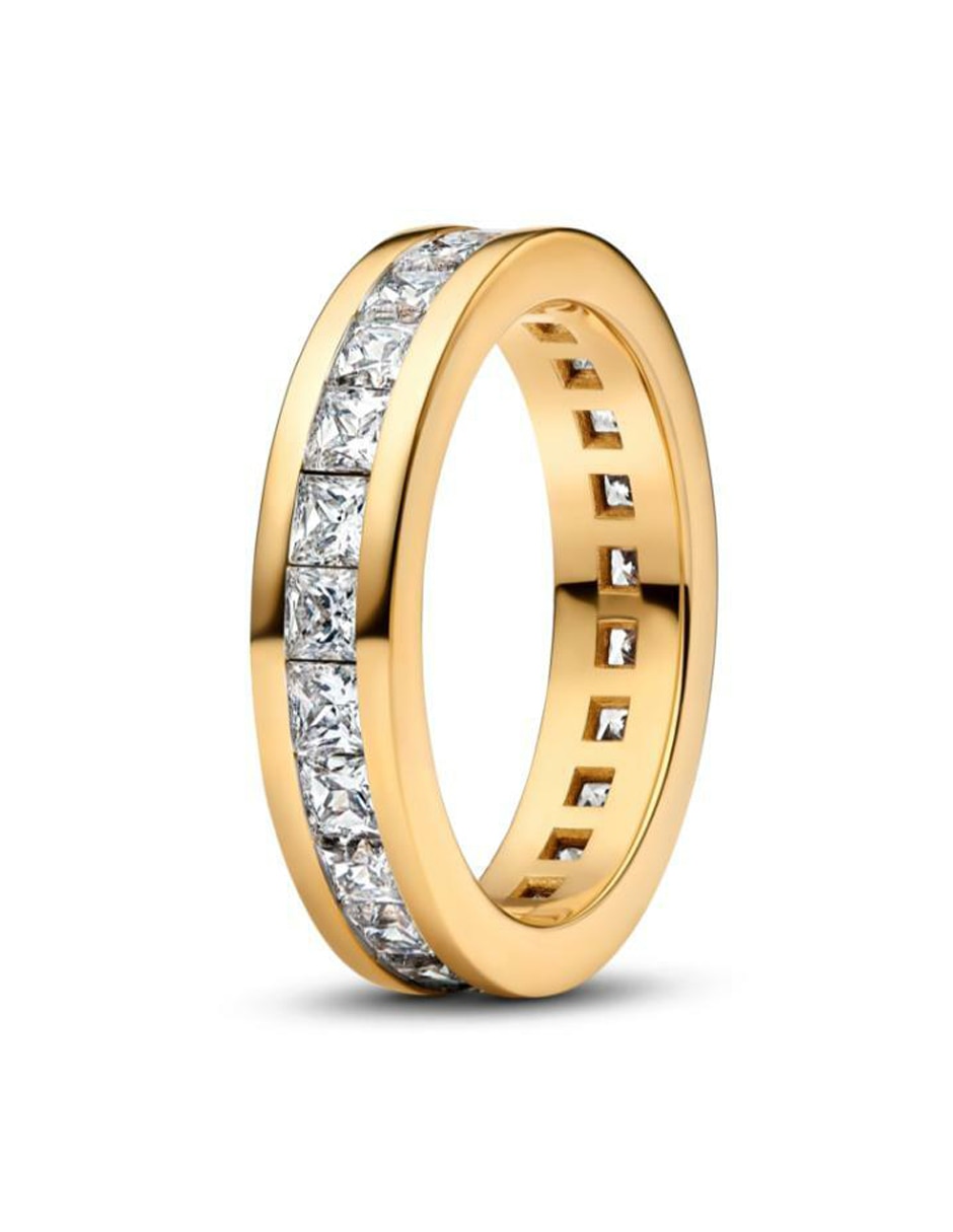Anillo redondo Timeless de plata P 925 zirconia cúbica con acabado baño de oro 2