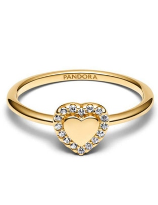 Anillo de corazón Timeless de plata P 925 zirconia cúbica con acabado baño de oro