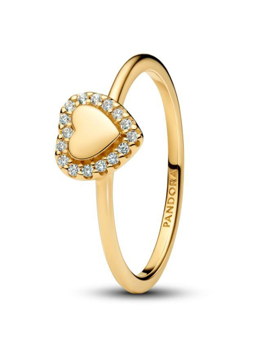 Anillo de corazón Timeless de plata P 925 zirconia cúbica con acabado baño de oro 2