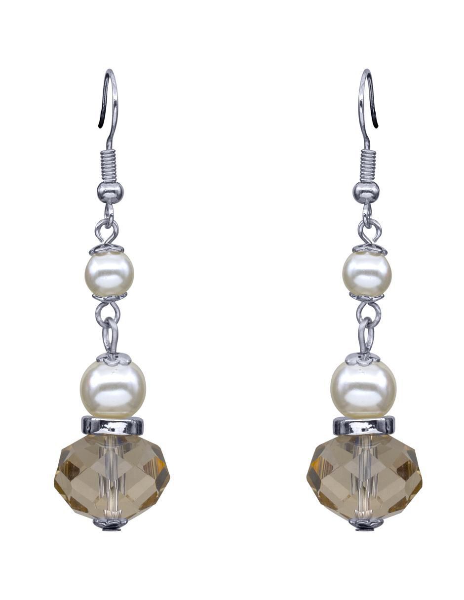 Aretes redondos con acabado baño de oro blanco 18 K cristal Aretes redondos con acabado baño de oro blanco 18 K cristal