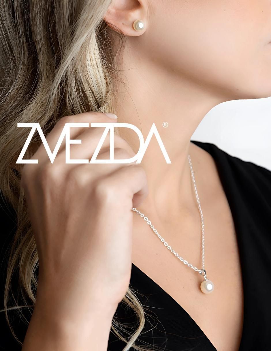 Aretes y collar Zvezda Éclair de plata p 925 perla de cristal 3