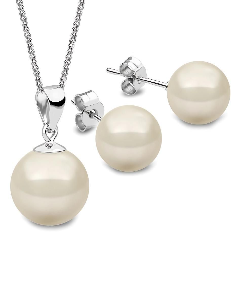 Aretes y collar Zvezda Éclair de plata p 925 perla de cristal 4
