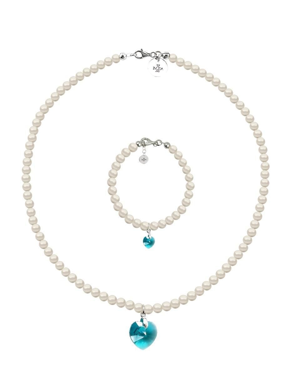 Collar y pulsera de corazón Éclair de plata p 925 perla de cristal Collar y pulsera de corazón Éclair de plata p 925 perla de cristal
