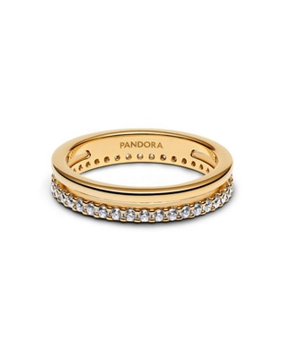 Anillo redondo Timeless de plata P 925 zirconia cúbica con acabado baño de oro