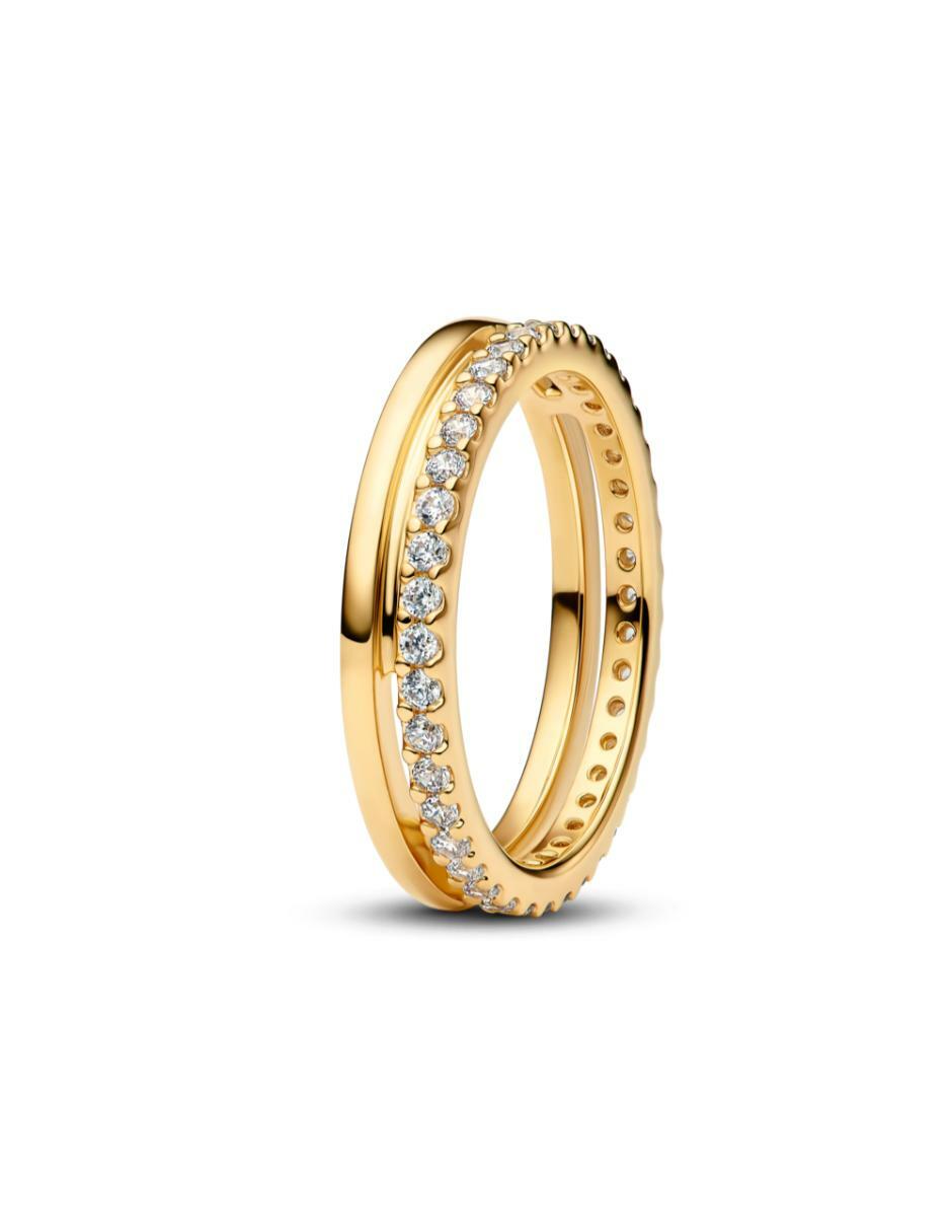Anillo redondo Timeless de plata P 925 zirconia cúbica con acabado baño de oro 2