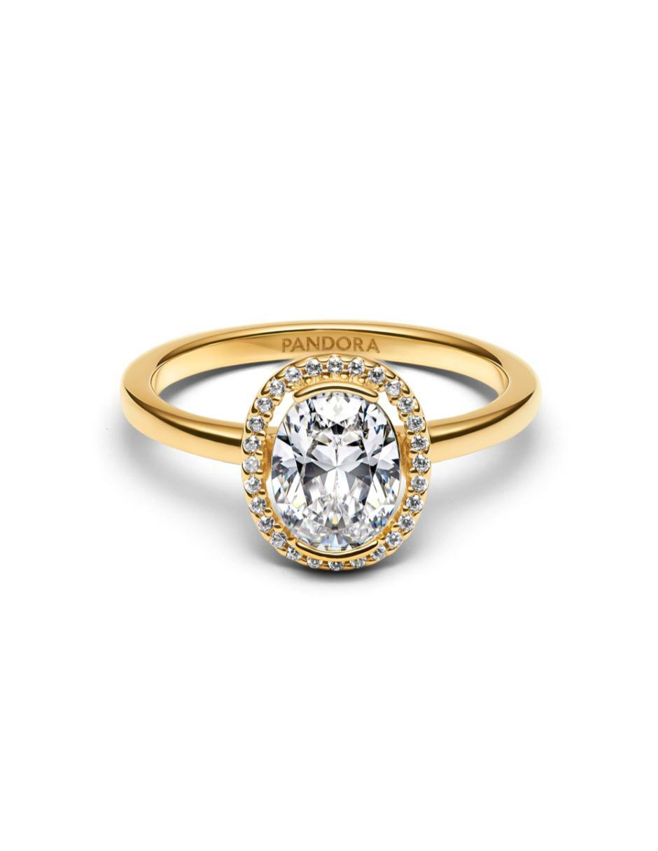 Anillo ovalado Timeless de plata P 925 zirconia cúbica con acabado baño de oro Anillo ovalado Timeless de plata P 925 zirconia cúbica con acabado baño de oro