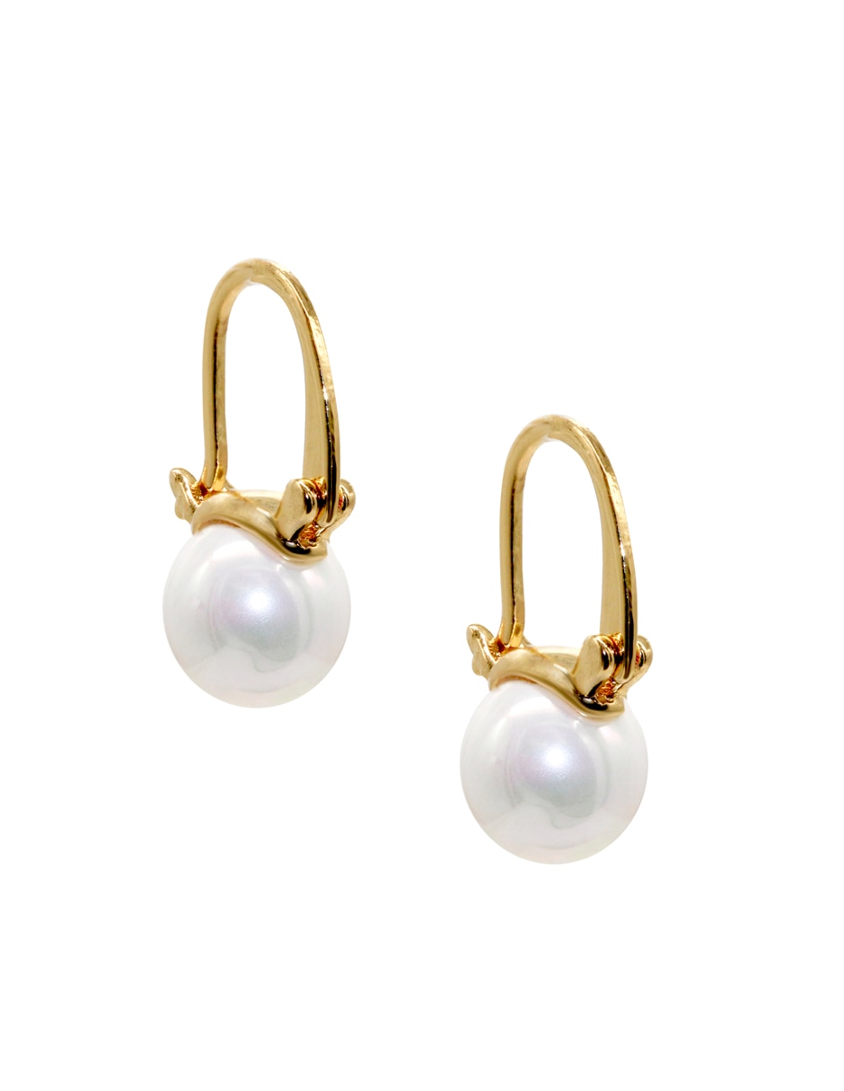 Aretes redondos con acabado liso perla de cristal 2