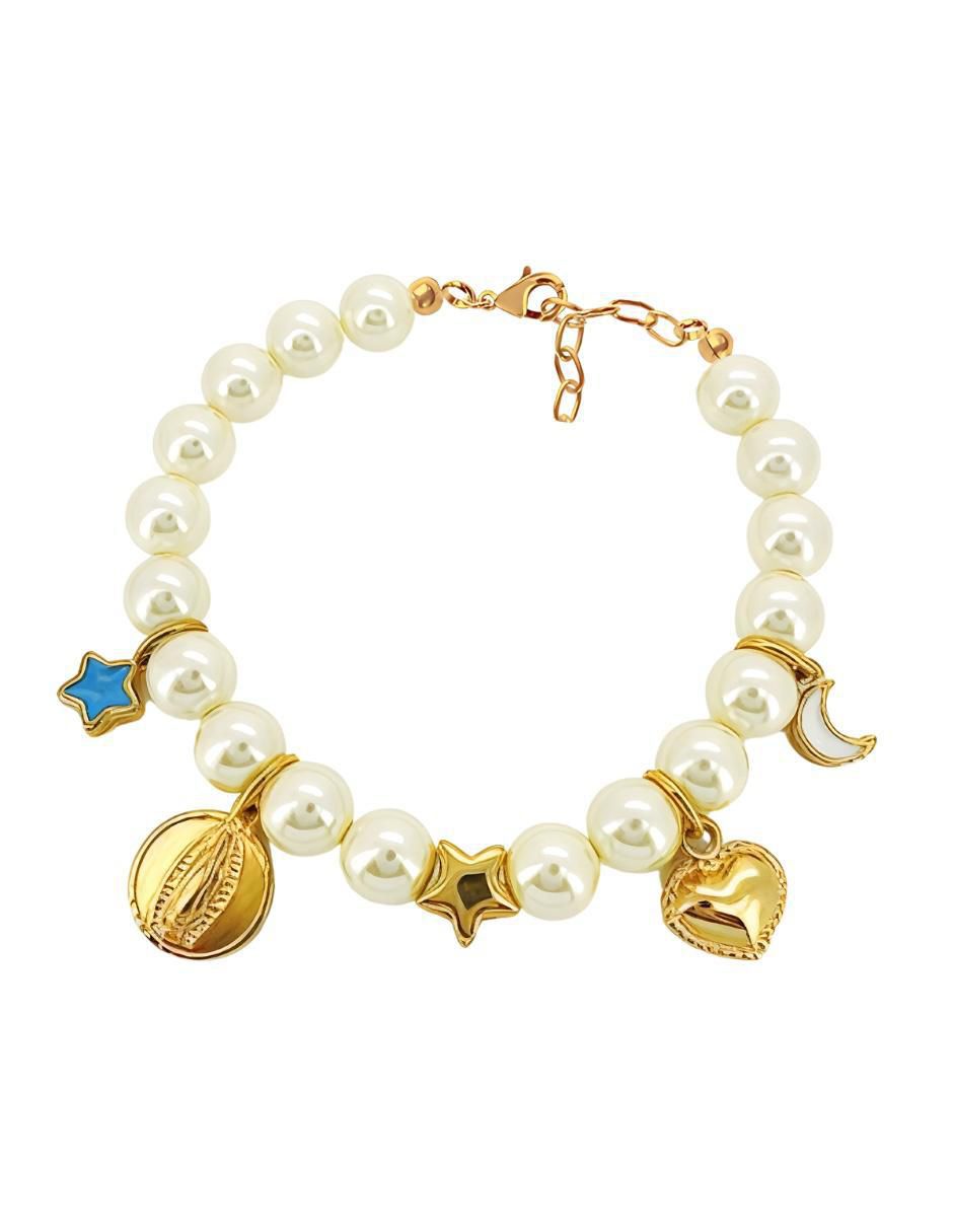 Pulsera con perla de cristal 18 K Éclair acabado chapa de oro 1