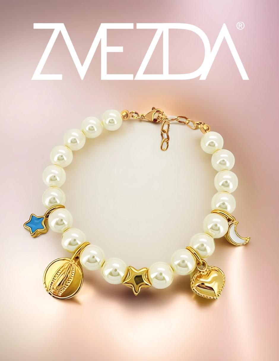 Pulsera con perla de cristal 18 K Éclair acabado chapa de oro 2