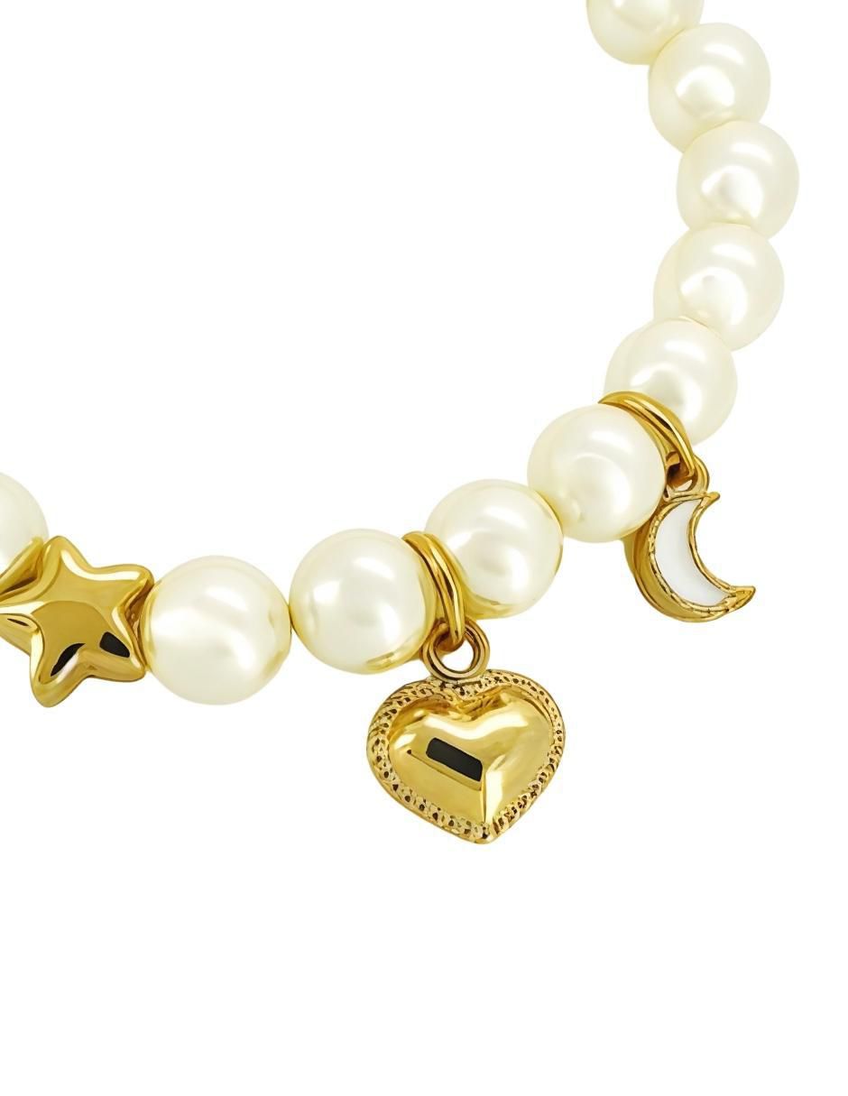 Pulsera con perla de cristal 18 K Éclair acabado chapa de oro 3