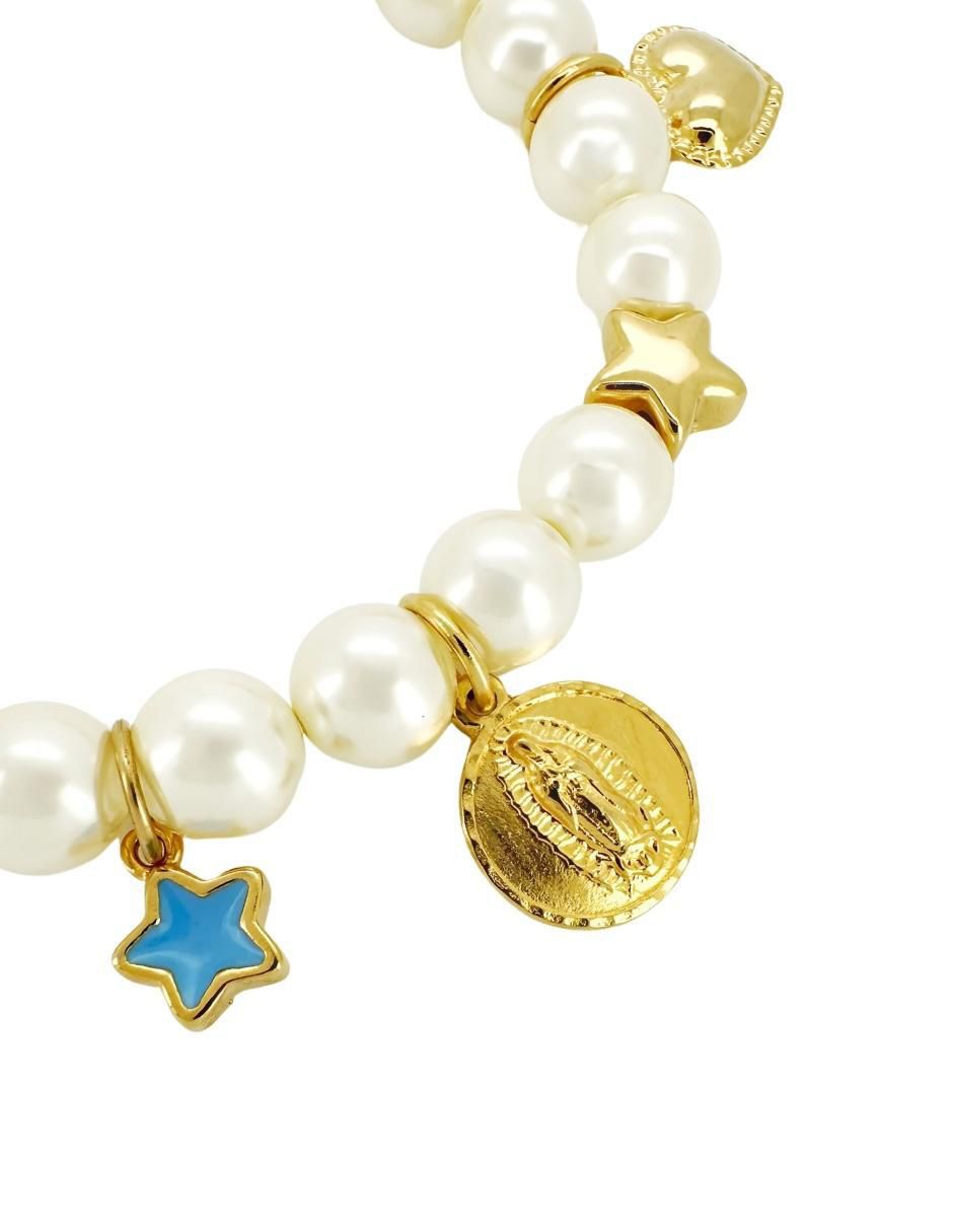Pulsera con perla de cristal 18 K Éclair acabado chapa de oro 4