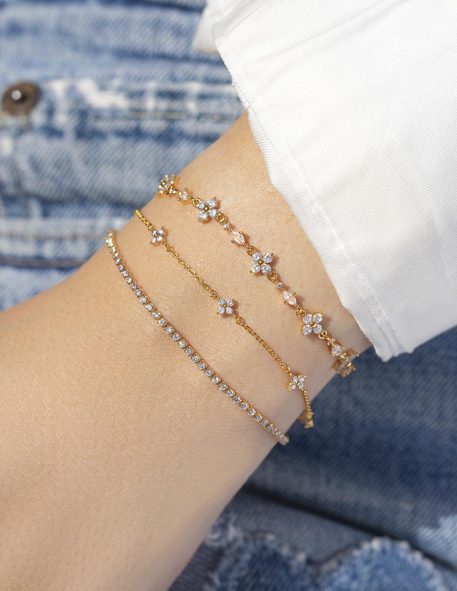 Pulsera con zirconia 18 K acabado chapa de oro 3