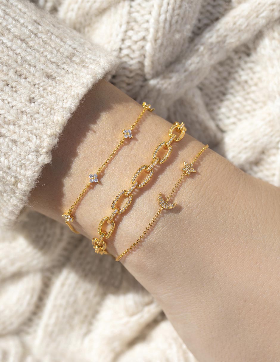 Pulsera con zirconia cúbica 18 K Celestial Serenity acabado chapa de oro 3