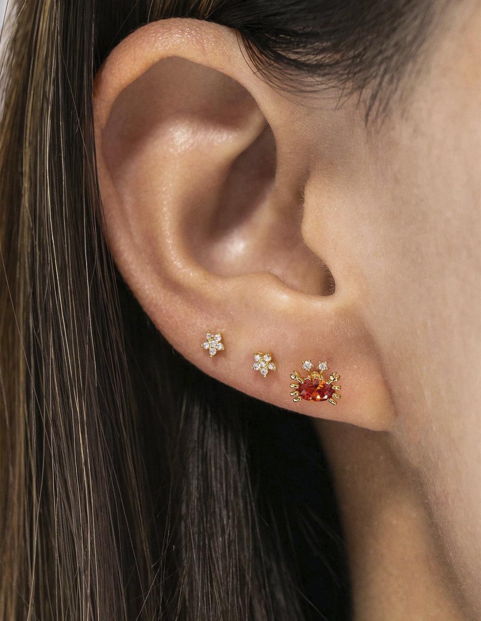 Aretes de cangrejo 18 K con acabado chapa de oro 3