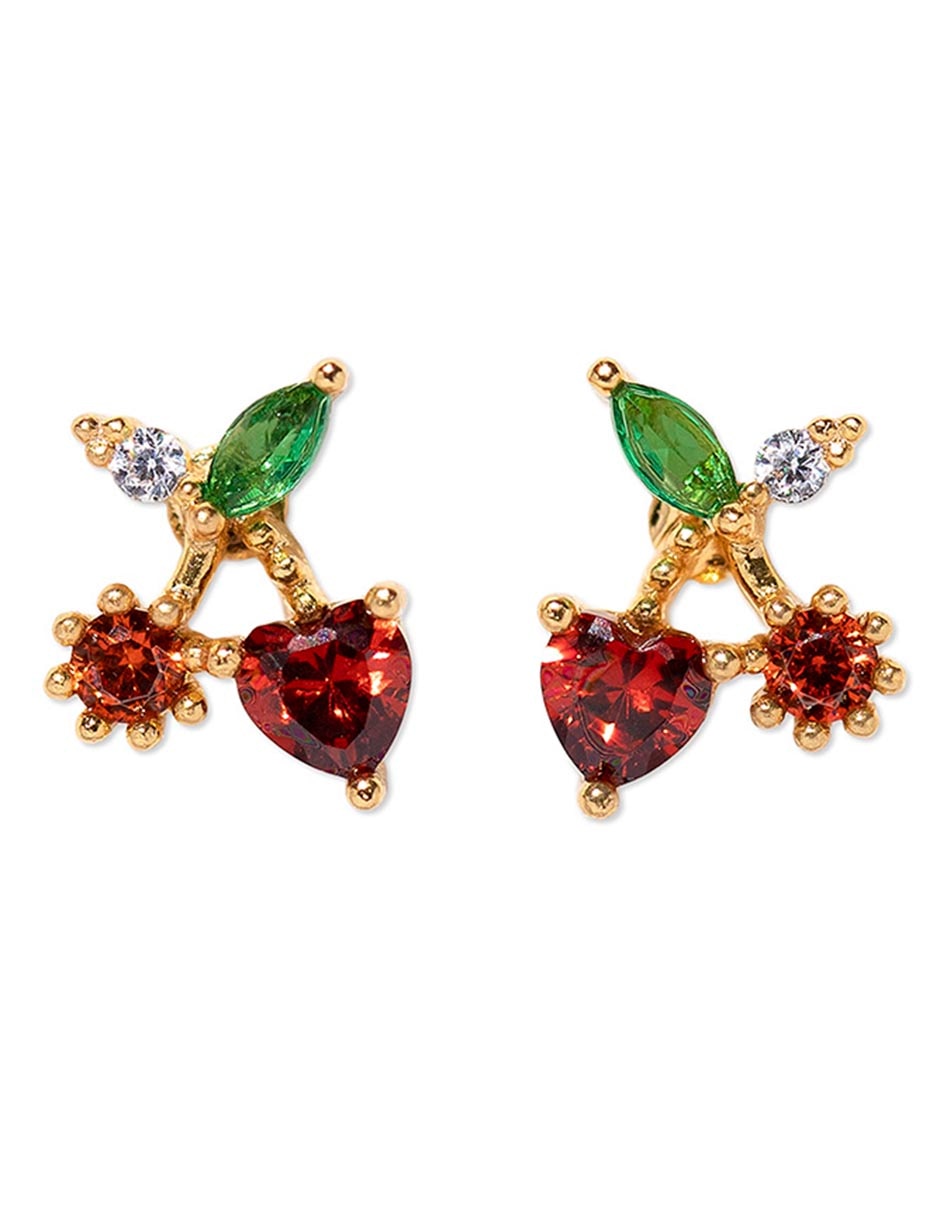Aretes de cereza 18 K con acabado chapa de oro