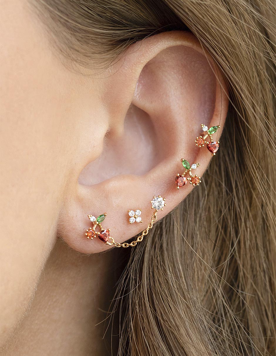 Aretes de cereza 18 K con acabado chapa de oro 2