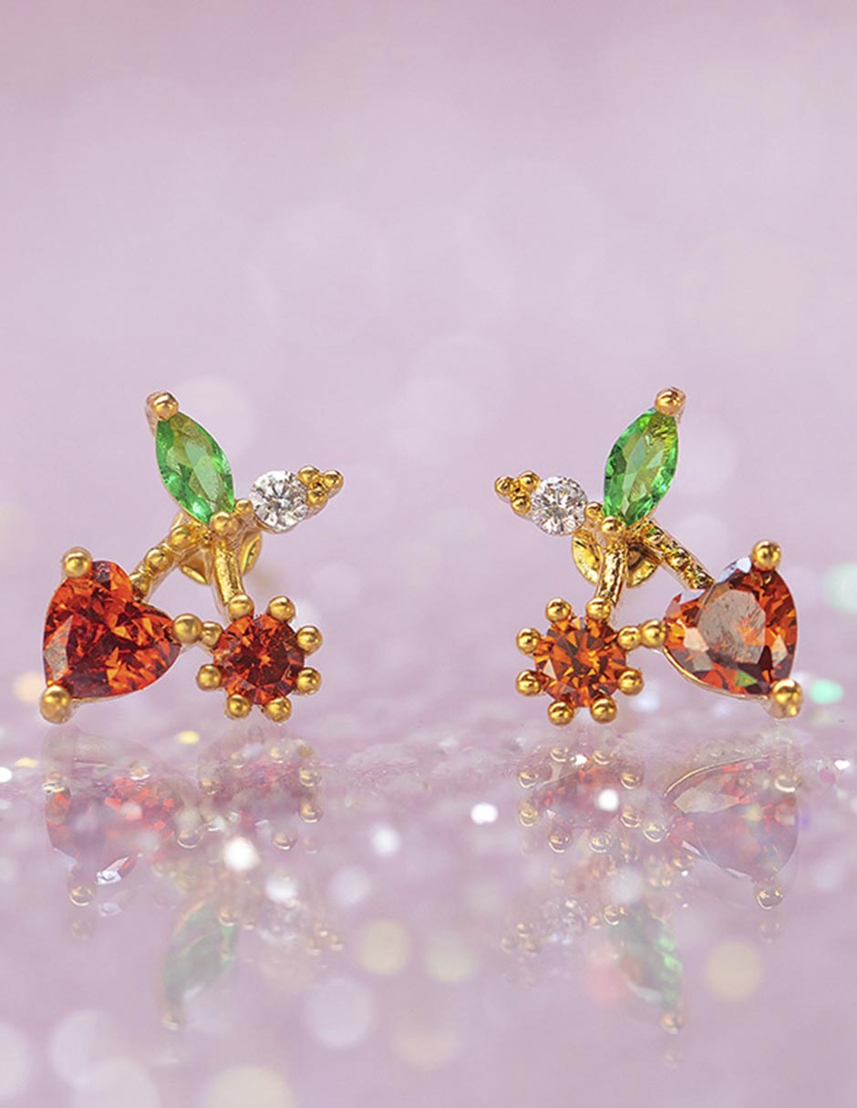 Aretes de cereza 18 K con acabado chapa de oro 3