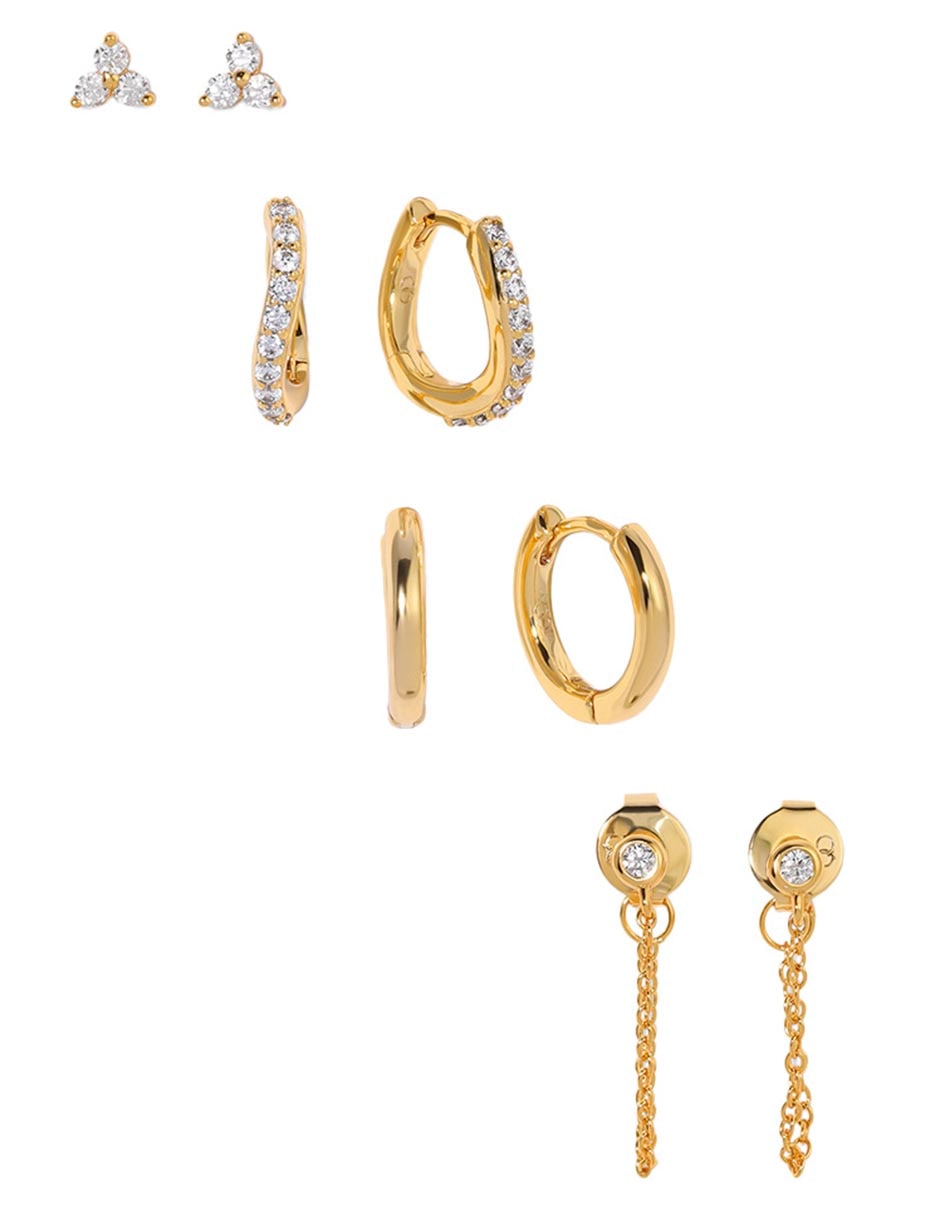 Set de aretes 18 K con acabado chapa de oro Set de aretes 18 K con acabado chapa de oro