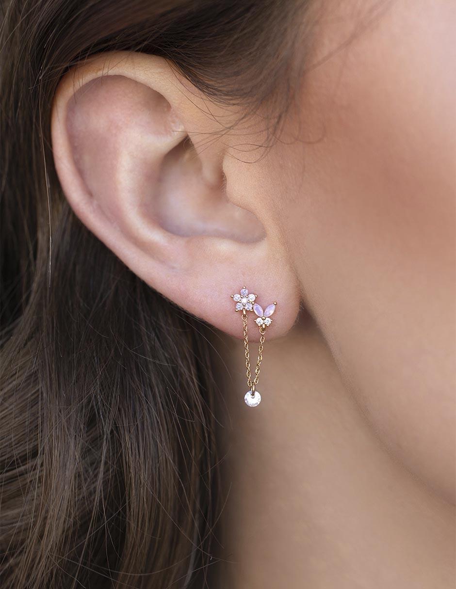 Aretes de mariposa 18 K con acabado chapa de oro 3