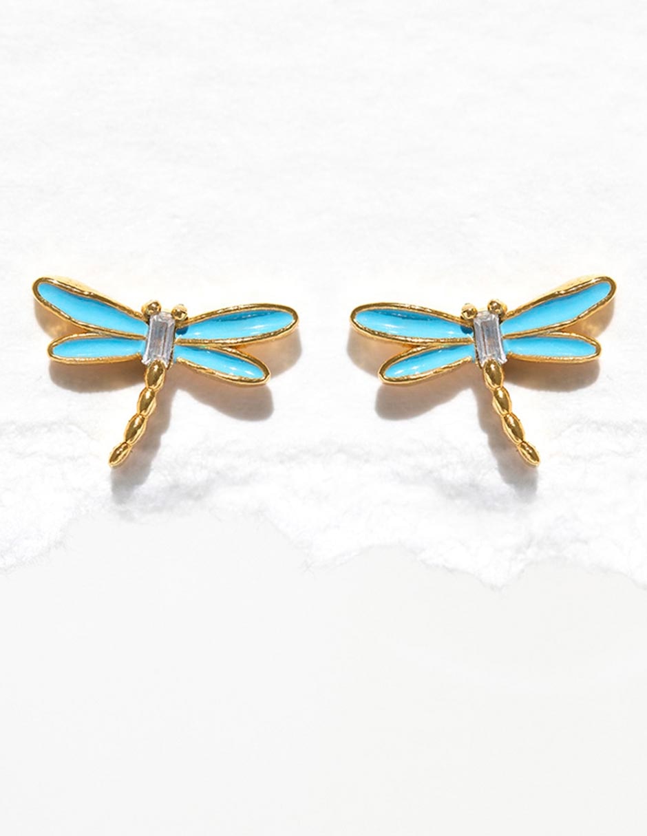 Aretes de libélula 18 K con acabado chapa de oro 2