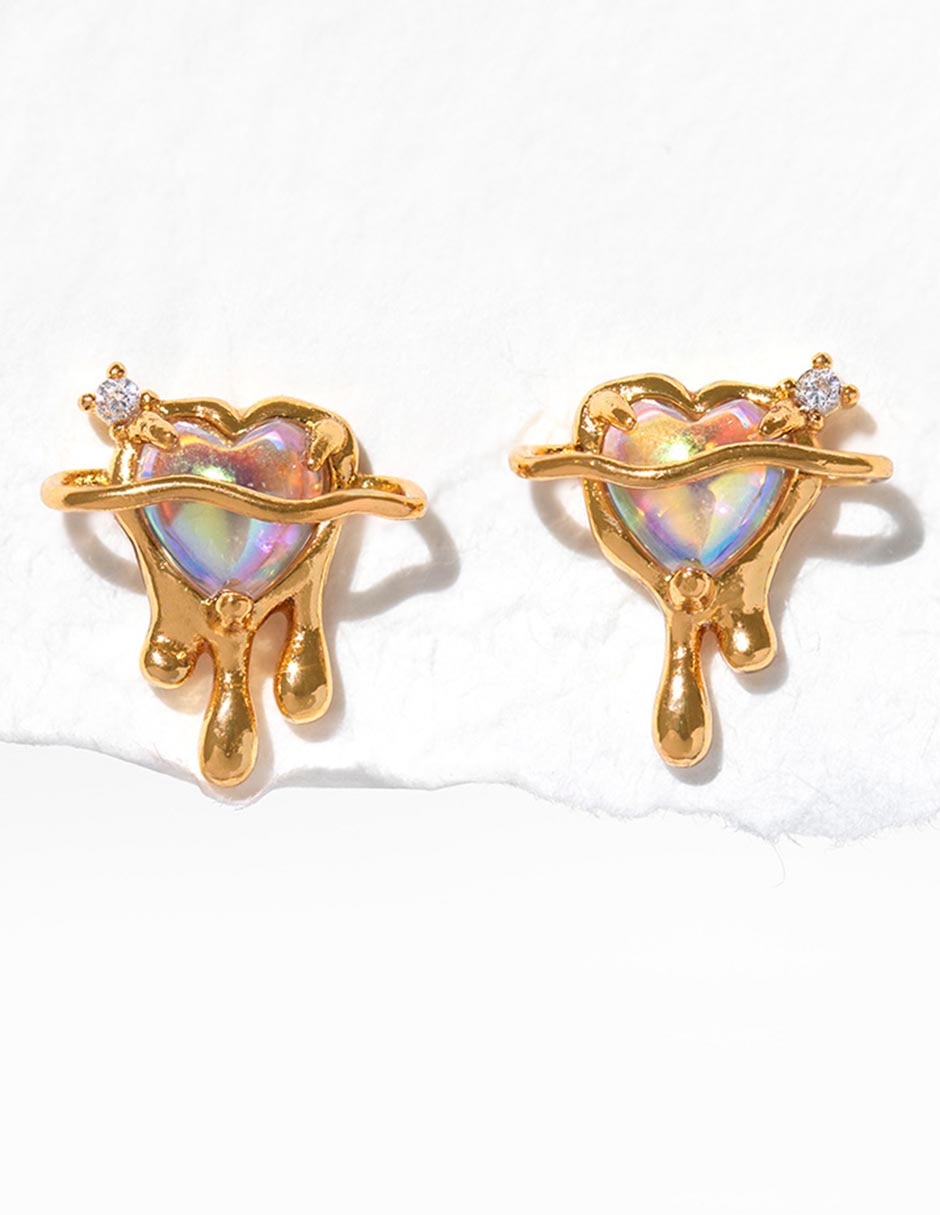 Aretes de corazón 18 K con acabado chapa de oro 2