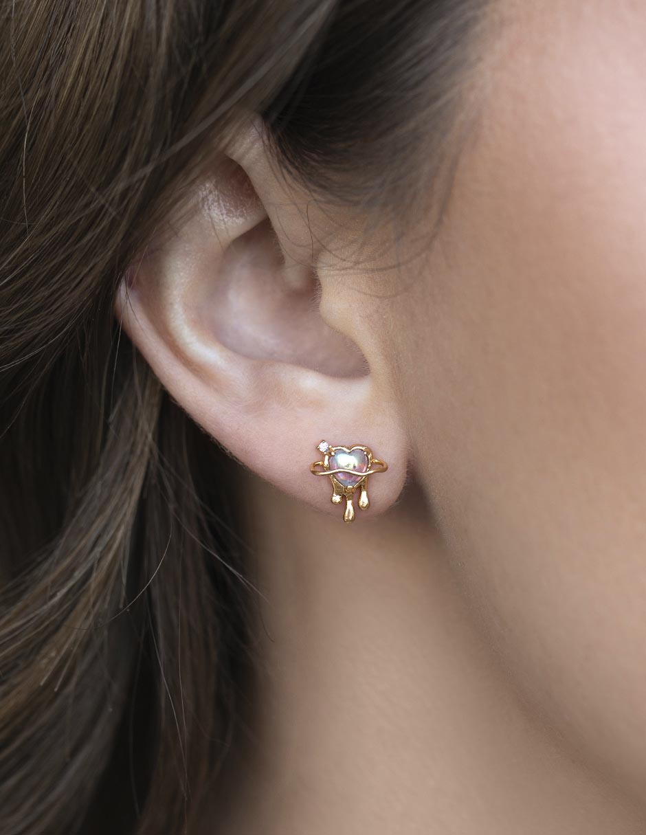 Aretes de corazón 18 K con acabado chapa de oro 3