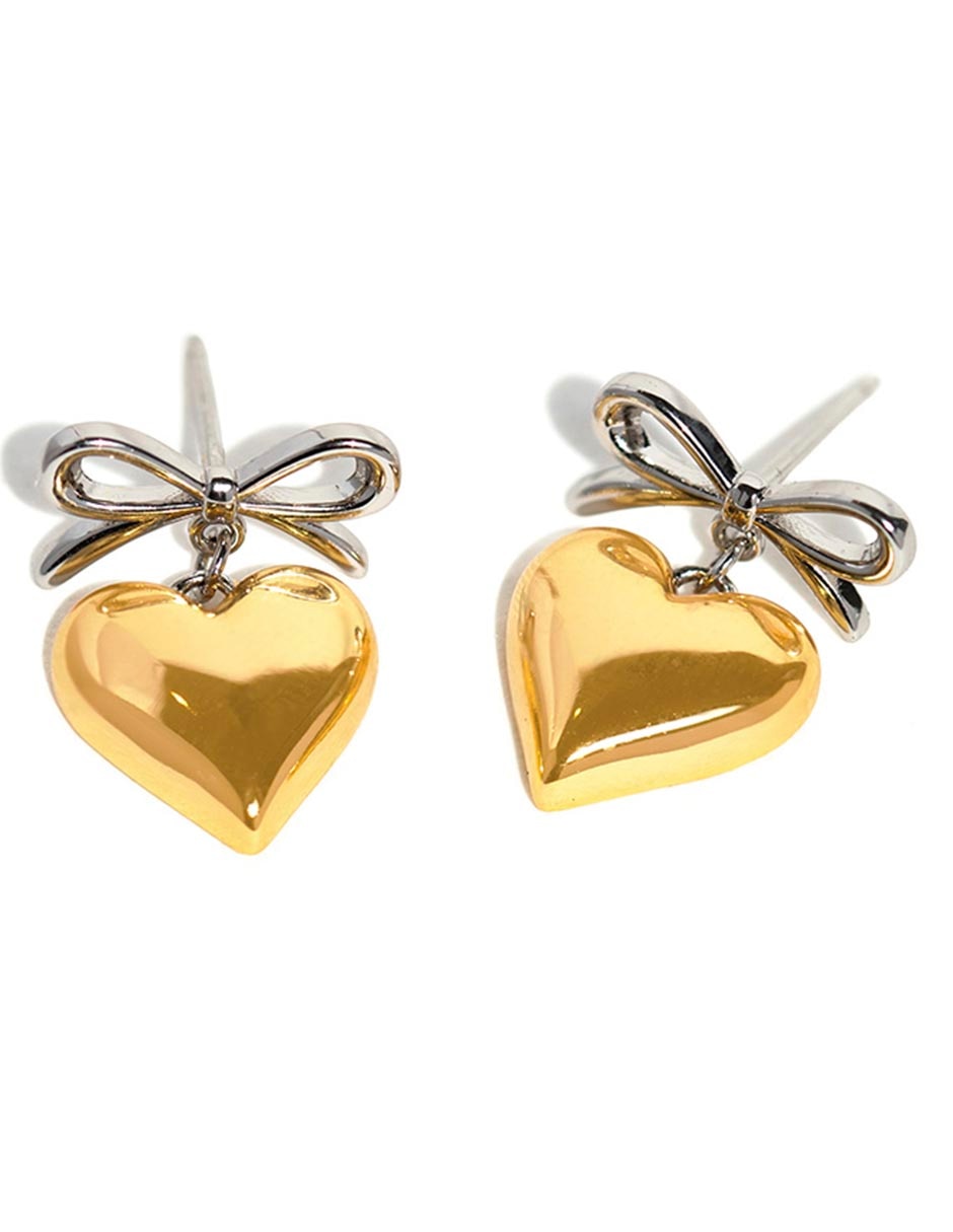 Aretes de corazón 18 K con acabado chapa de oro 2