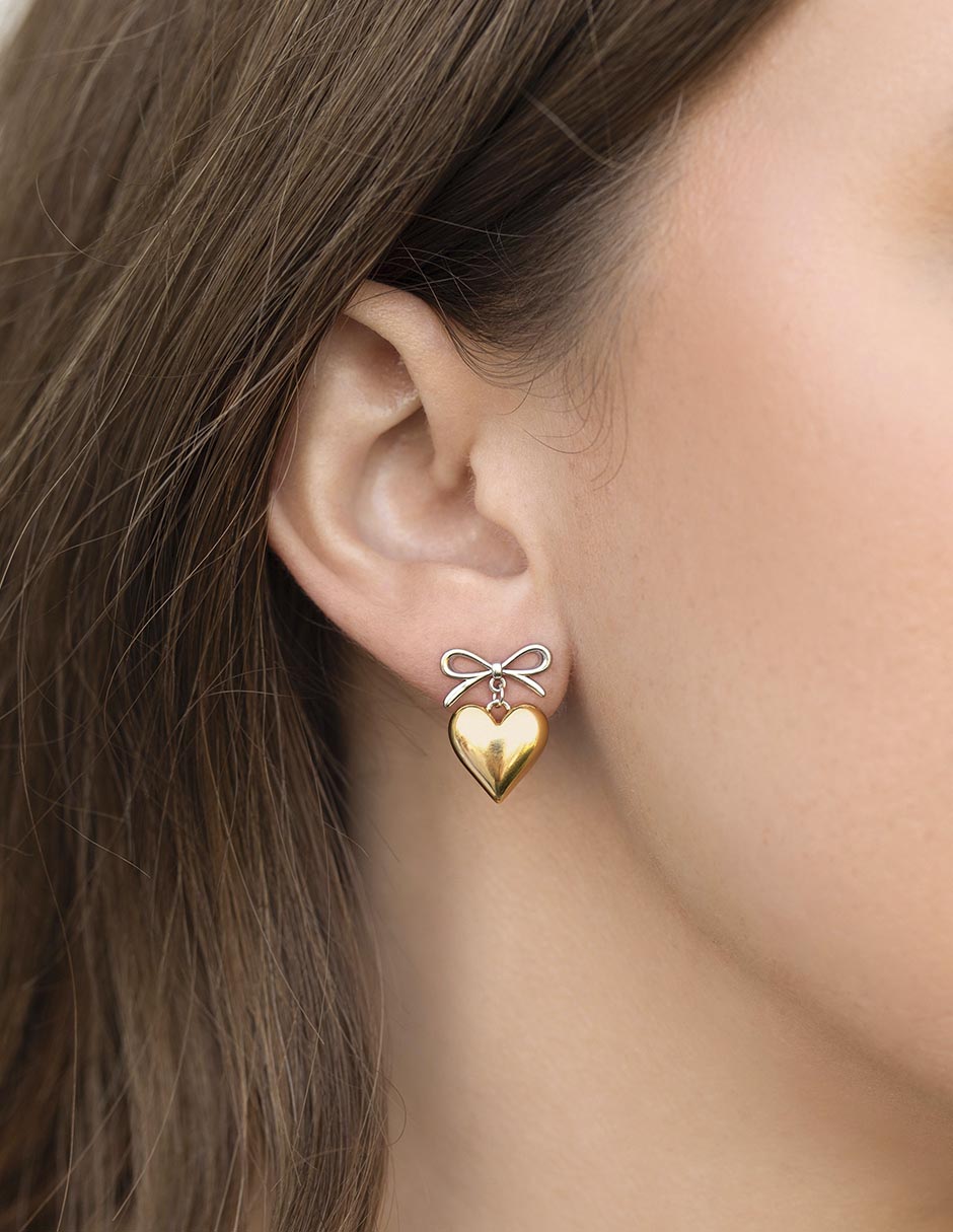 Aretes de corazón 18 K con acabado chapa de oro 4