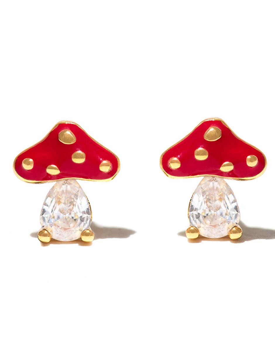 Aretes de hongo 18 K con acabado chapa de oro