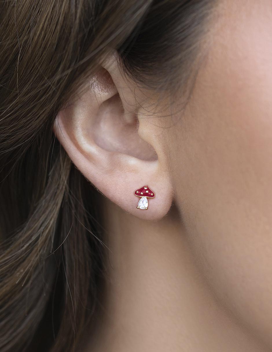 Aretes de hongo 18 K con acabado chapa de oro 3