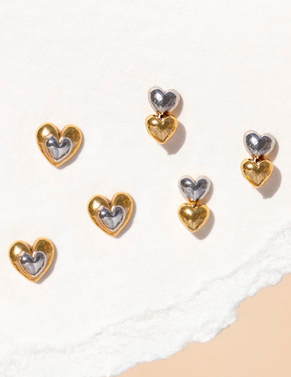 Aretes de corazón 18 K con acabado chapa de oro 3
