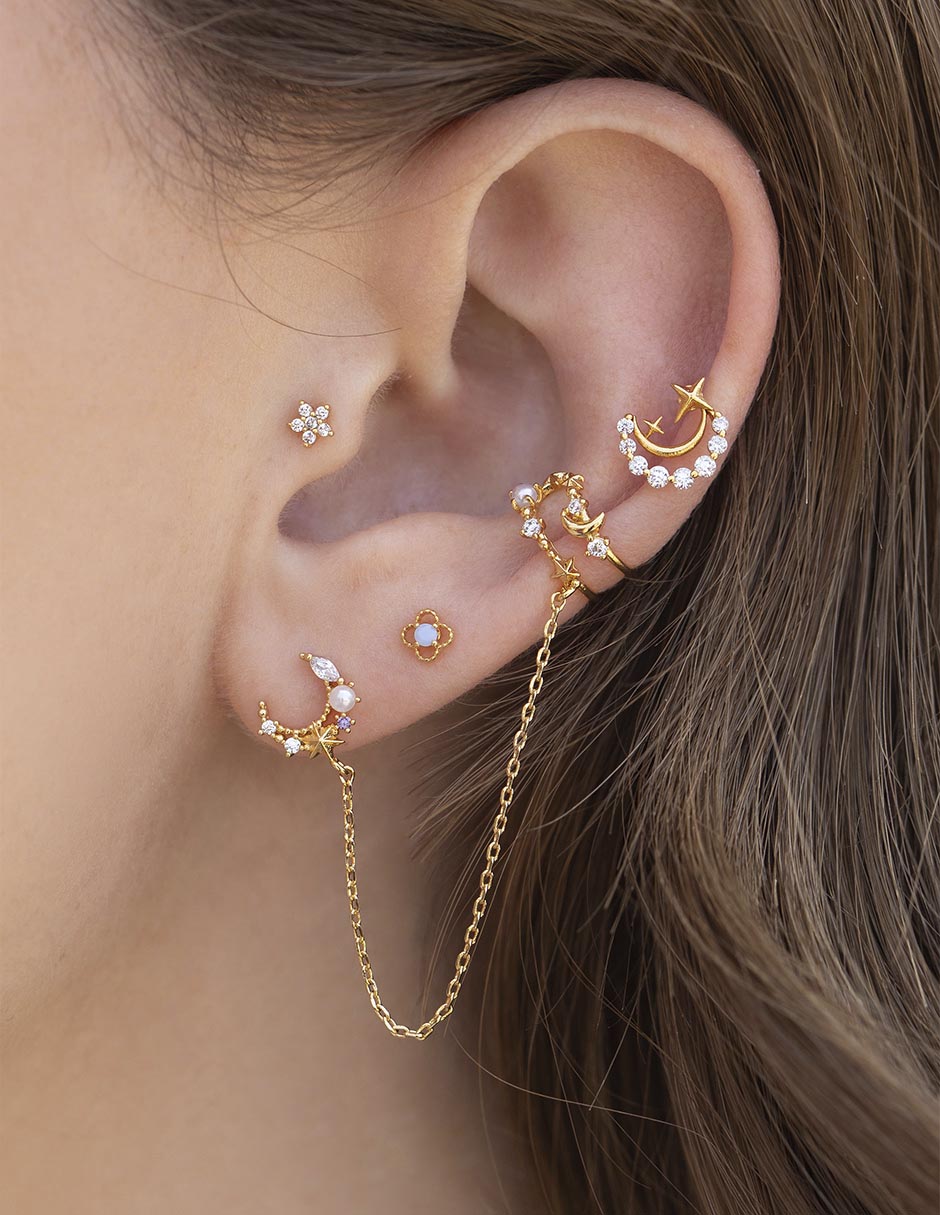 Aretes de luna 18 K con acabado chapa de oro 2