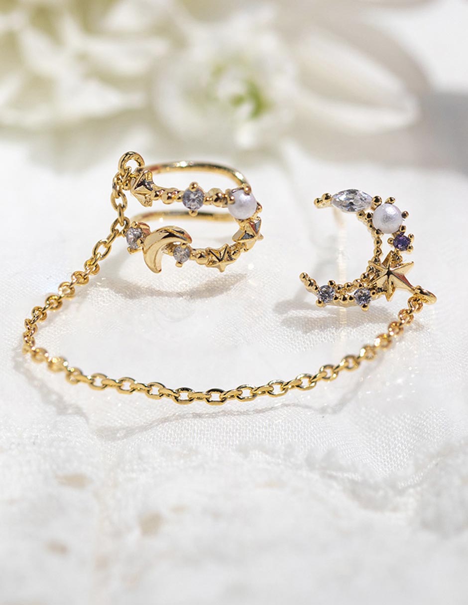 Aretes de luna 18 K con acabado chapa de oro 3