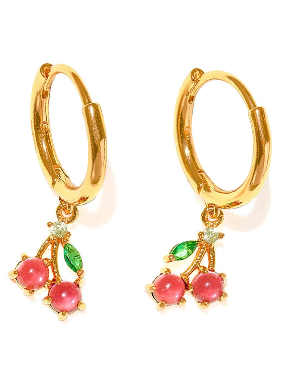 Aretes de cereza 18 K con acabado chapa de oro