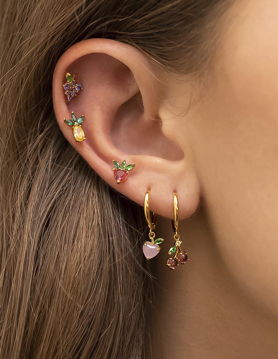Aretes de cereza 18 K con acabado chapa de oro 2