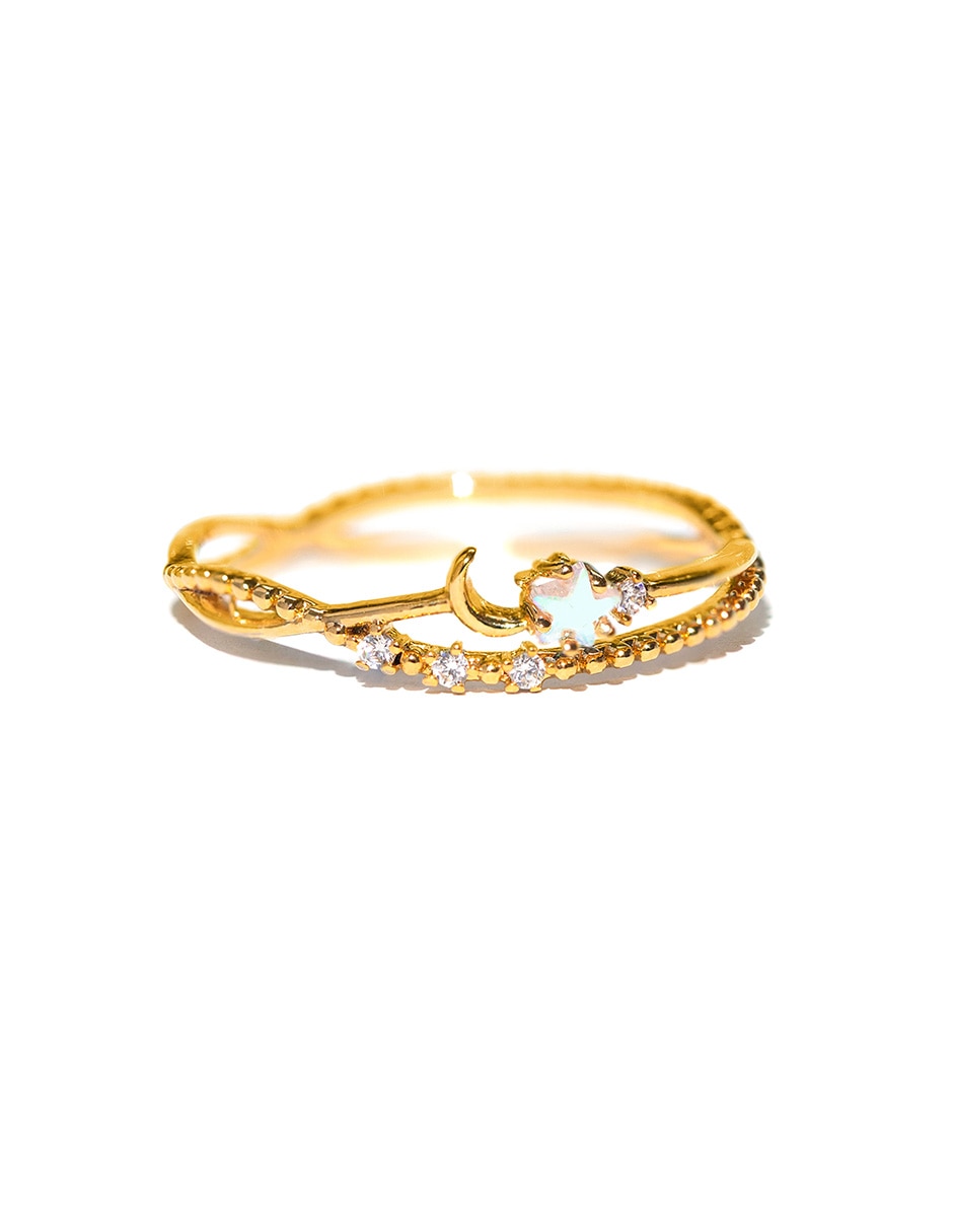 Anillo de luna Sparkle 18 k zirconia cúbica chapa de oro