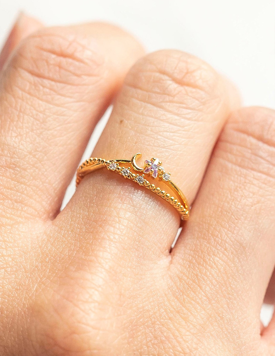 Anillo de luna Sparkle 18 k zirconia cúbica chapa de oro 4
