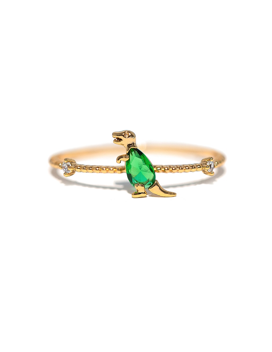 Anillo redondo T-Rex 18 k zirconia cúbica chapa de oro