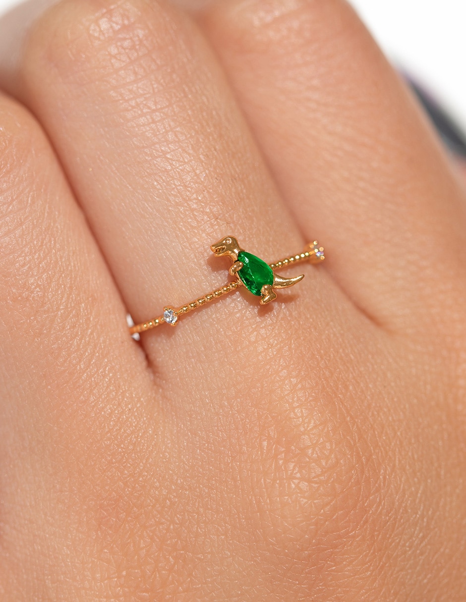 Anillo redondo T-Rex 18 k zirconia cúbica chapa de oro 2