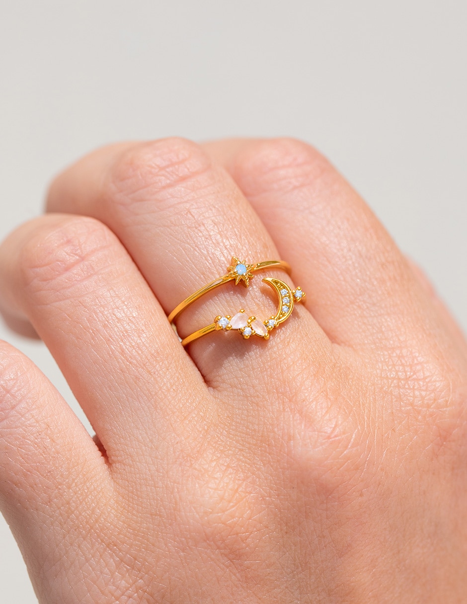 Anillo redondo Celestia 18 k zirconia cúbica chapa de oro 4