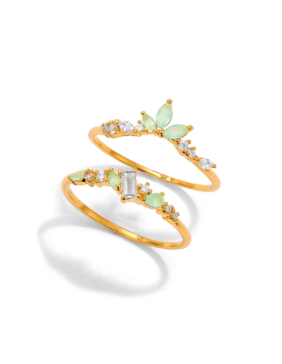 Set anillo 18 k zirconia cúbica chapa de oro