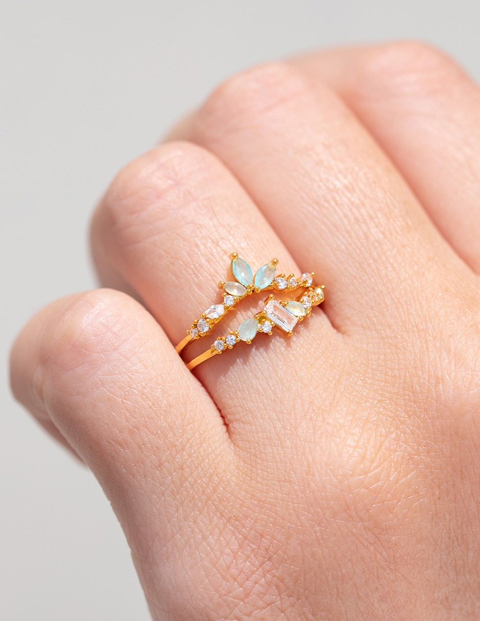 Set anillo 18 k zirconia cúbica chapa de oro 5
