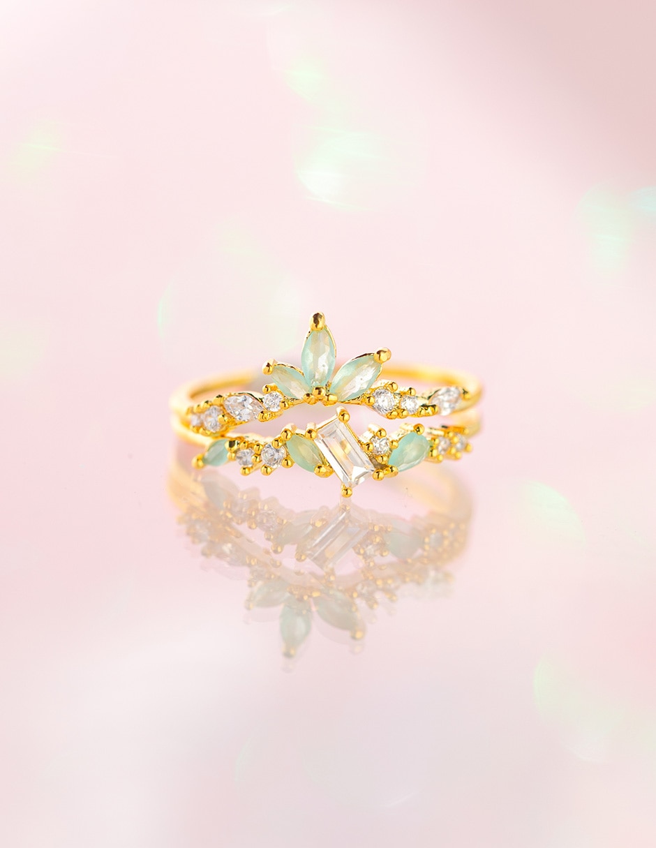 Set anillo 18 k zirconia cúbica chapa de oro 3