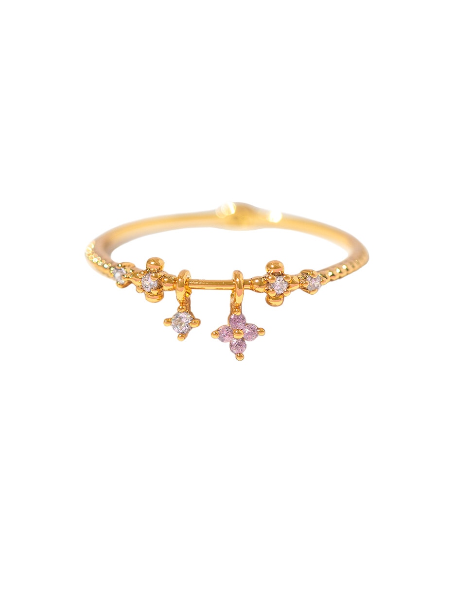 Anillo redondo Charmed 18 k zirconia cúbica chapa de oro
