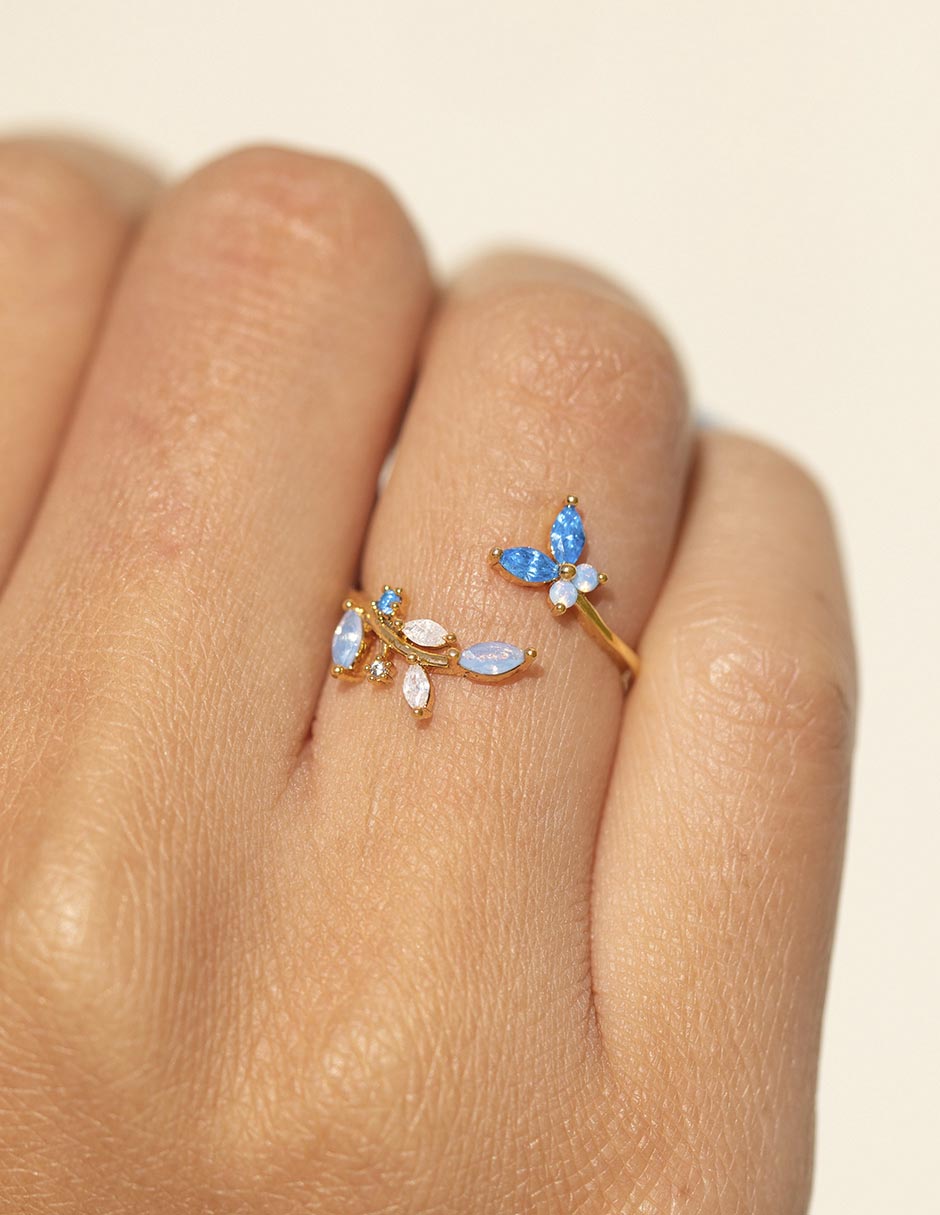 Anillo de flor zirconia brillante