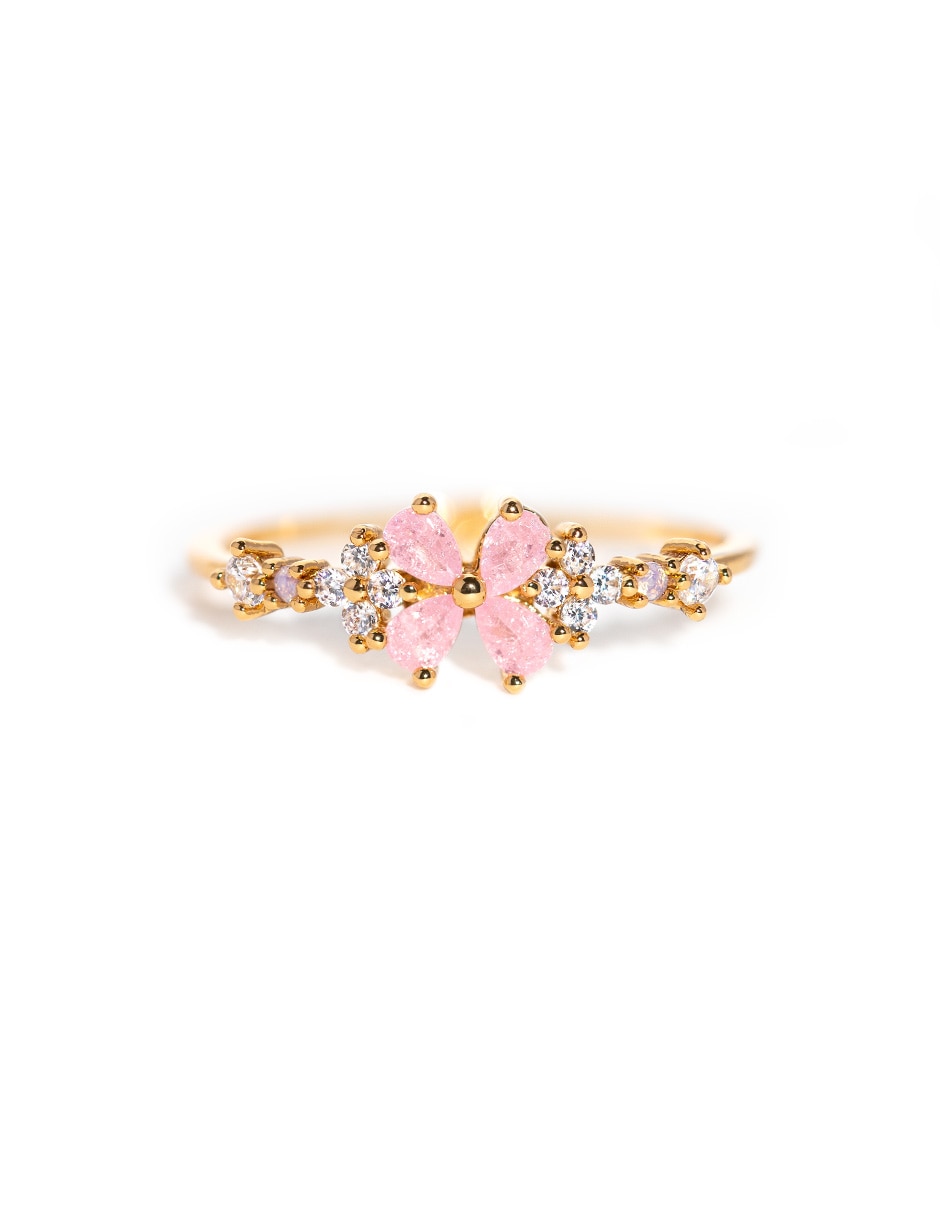 Anillo de flor 18 k zirconia cúbica chapa de oro